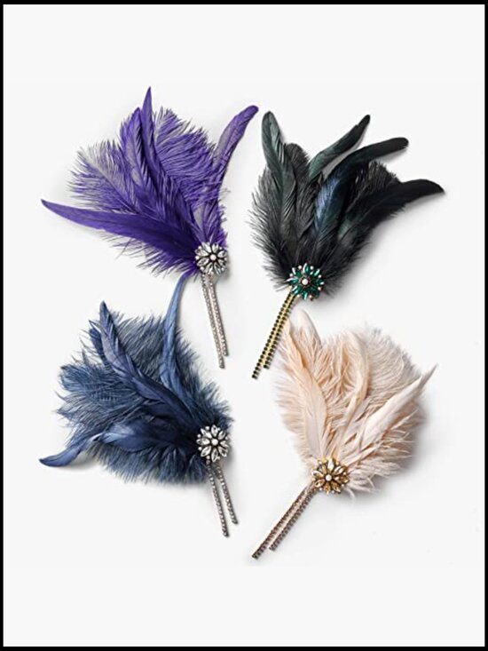 Vintage 1920s Flapper Headband Rhinestone Pearl Feather Hair Accessory Gatsby main image 4